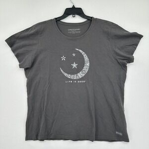 Life Is‎ Good Crusher Tshirt Womens 2XL Gray White Aztec Moon Star Graphic Tee